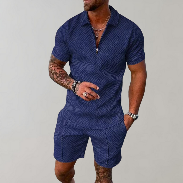 Roman | Men's Zip Polo Shorts Set-Metro Lane Plaza