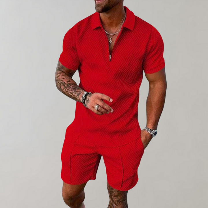 Roman | Men's Zip Polo Shorts Set-Metro Lane Plaza