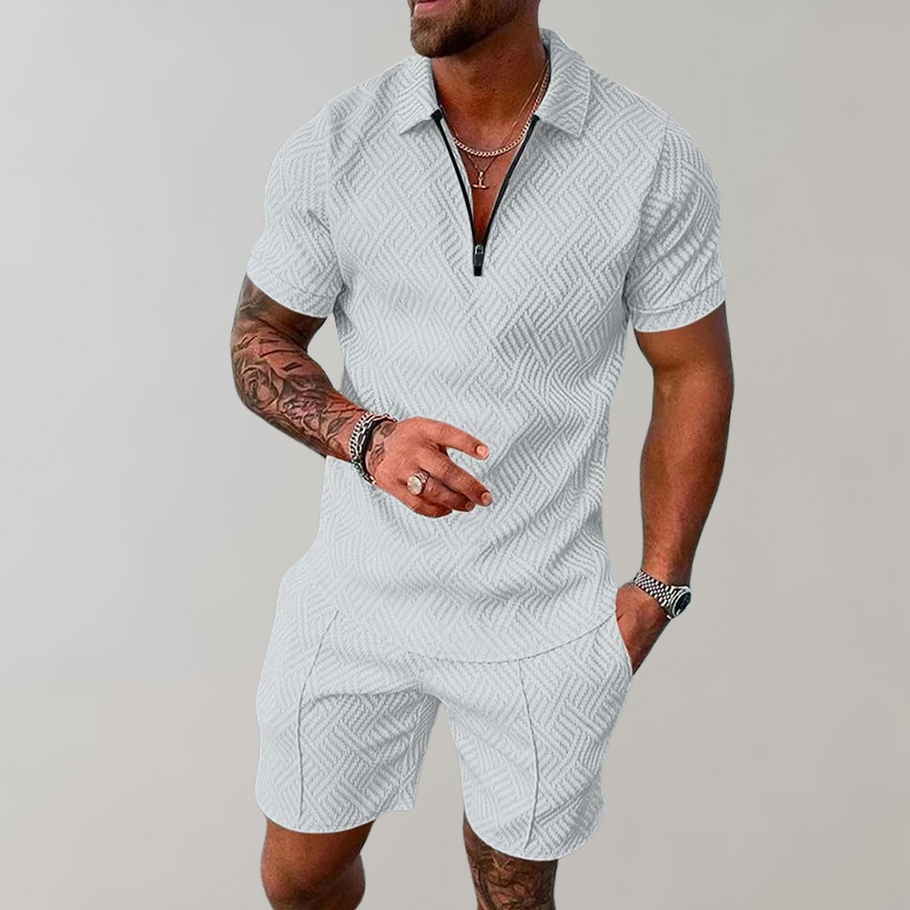 Roman | Men's Zip Polo Shorts Set-Metro Lane Plaza