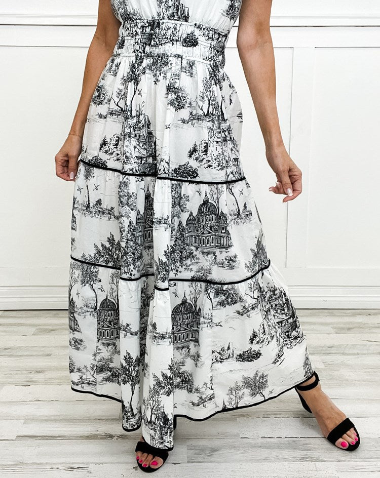 Nova | Women's Toile Print Maxi Dress-Metro Lane Plaza