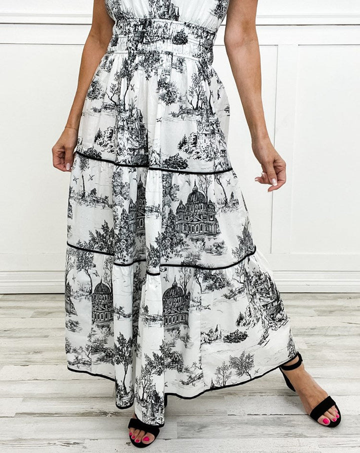 Nova | Women's Toile Print Maxi Dress-Metro Lane Plaza