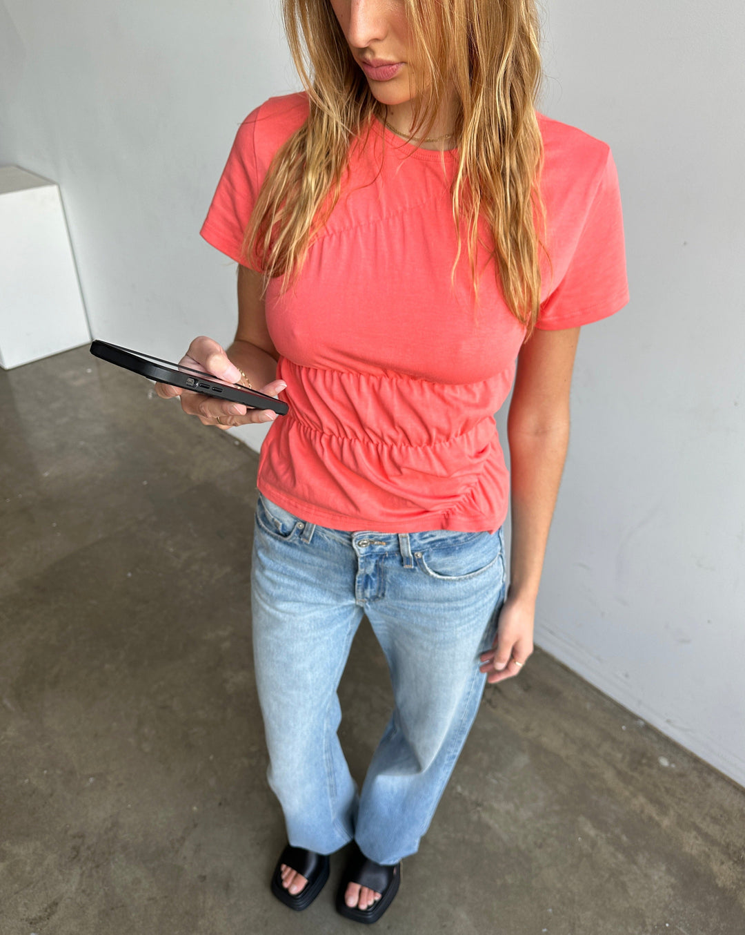 Mellbourne | Women's Cotton T-Shirt with Scrunch Details-Metro Lane Plaza