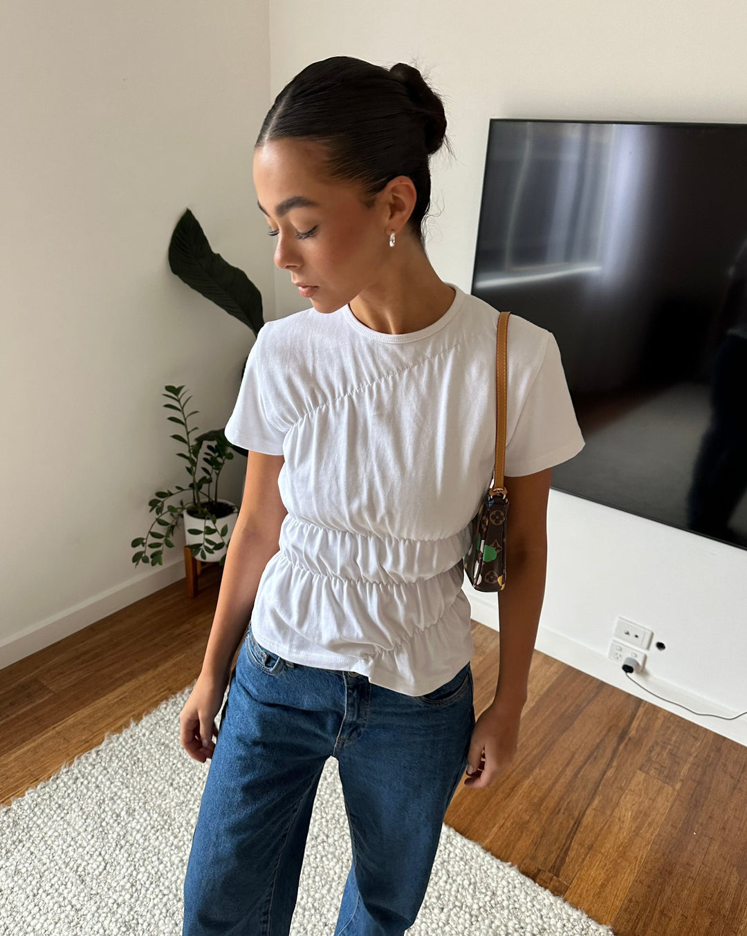 Mellbourne | Women's Cotton T-Shirt with Scrunch Details-Metro Lane Plaza