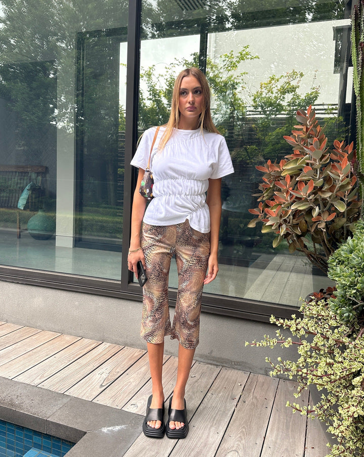 Mellbourne | Women's Cotton T-Shirt with Scrunch Details-Metro Lane Plaza