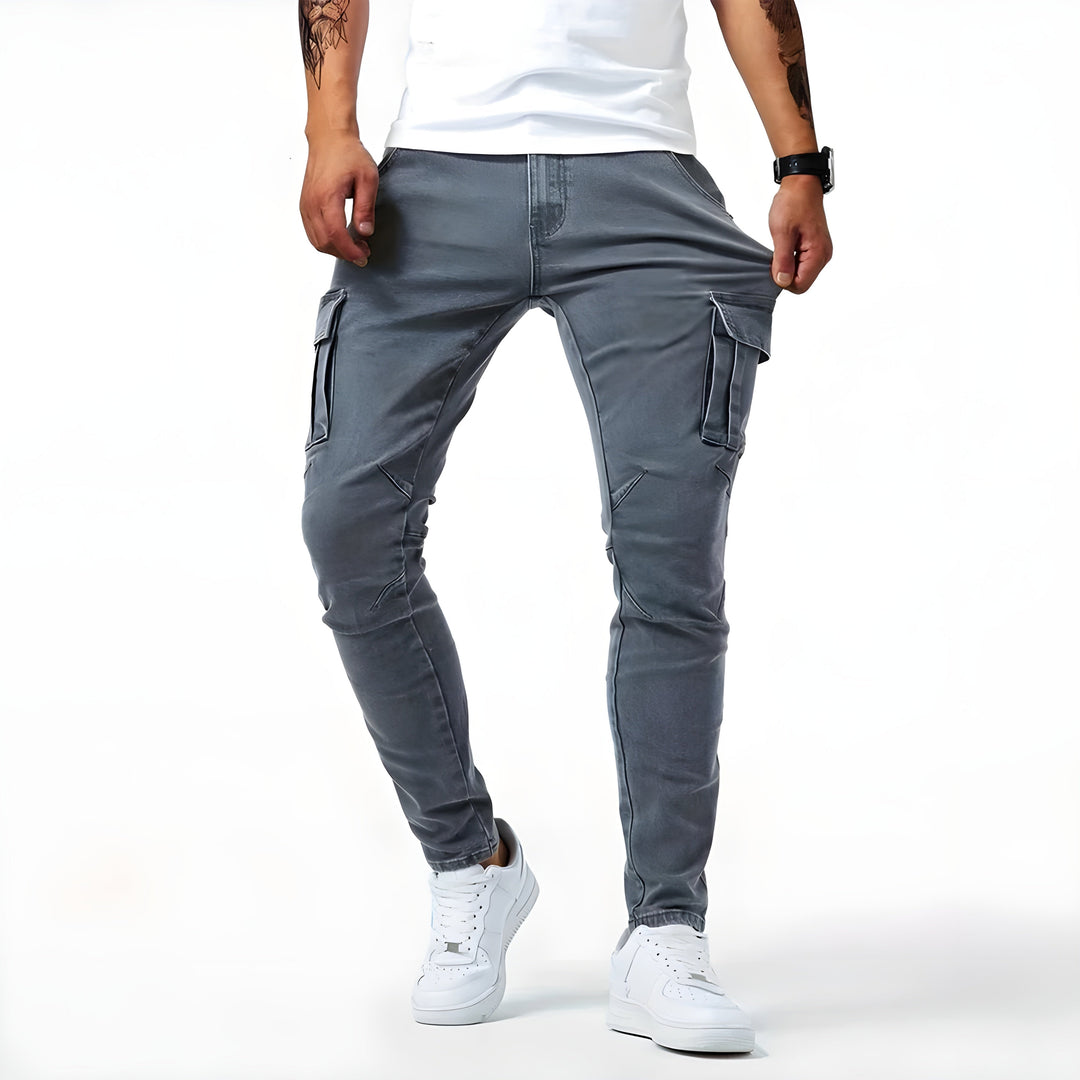 Men's Stretch Denim Cargo Pants-Metro Lane Plaza