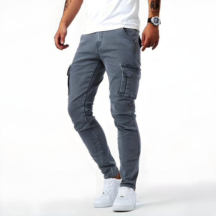 Men's Stretch Denim Cargo Pants-Metro Lane Plaza