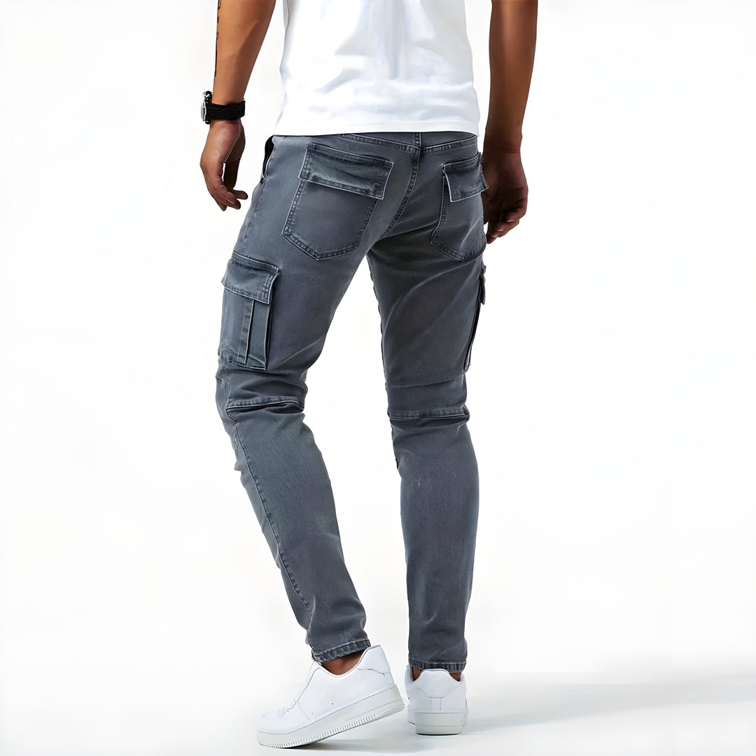 Men's Stretch Denim Cargo Pants-Metro Lane Plaza