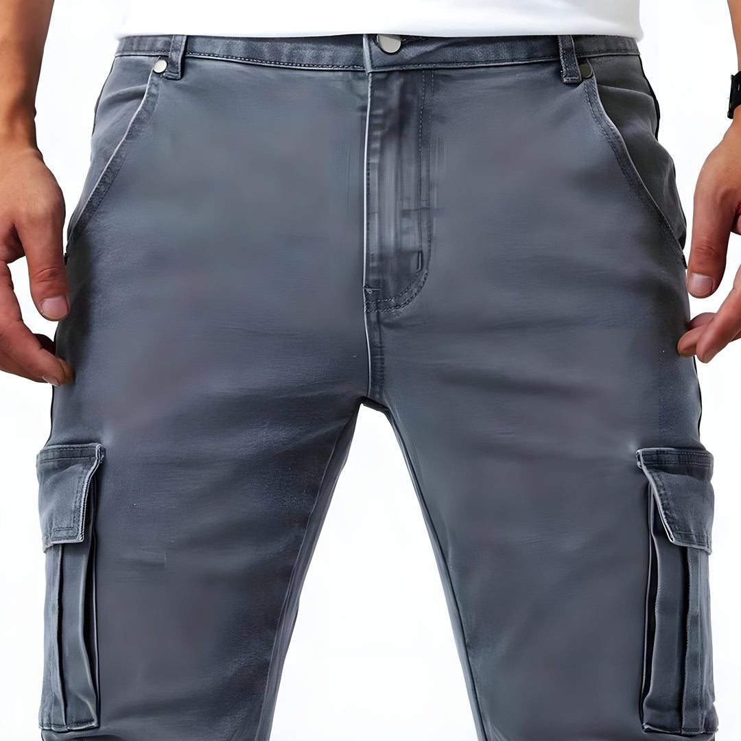 Men's Stretch Denim Cargo Pants-Metro Lane Plaza
