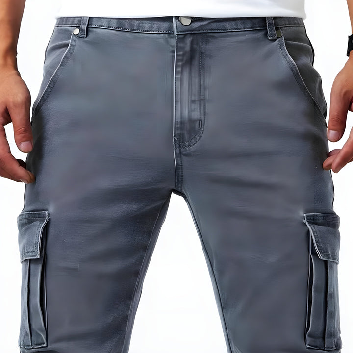 Men's Stretch Denim Cargo Pants-Metro Lane Plaza