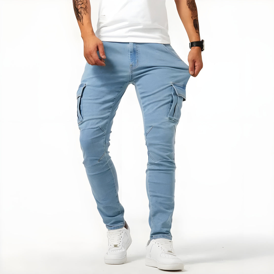 Men's Stretch Denim Cargo Pants-Metro Lane Plaza