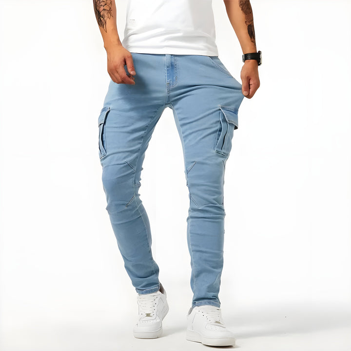 Men's Stretch Denim Cargo Pants-Metro Lane Plaza