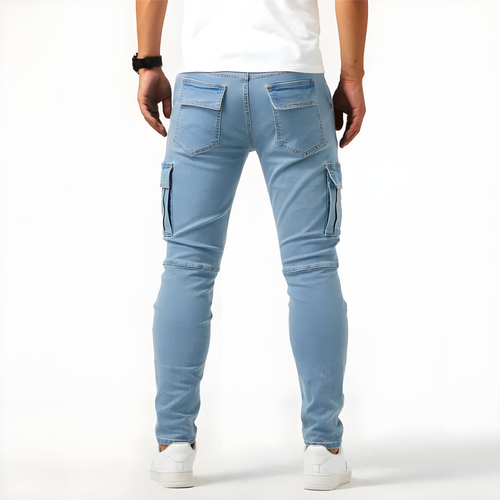 Men's Stretch Denim Cargo Pants-Metro Lane Plaza