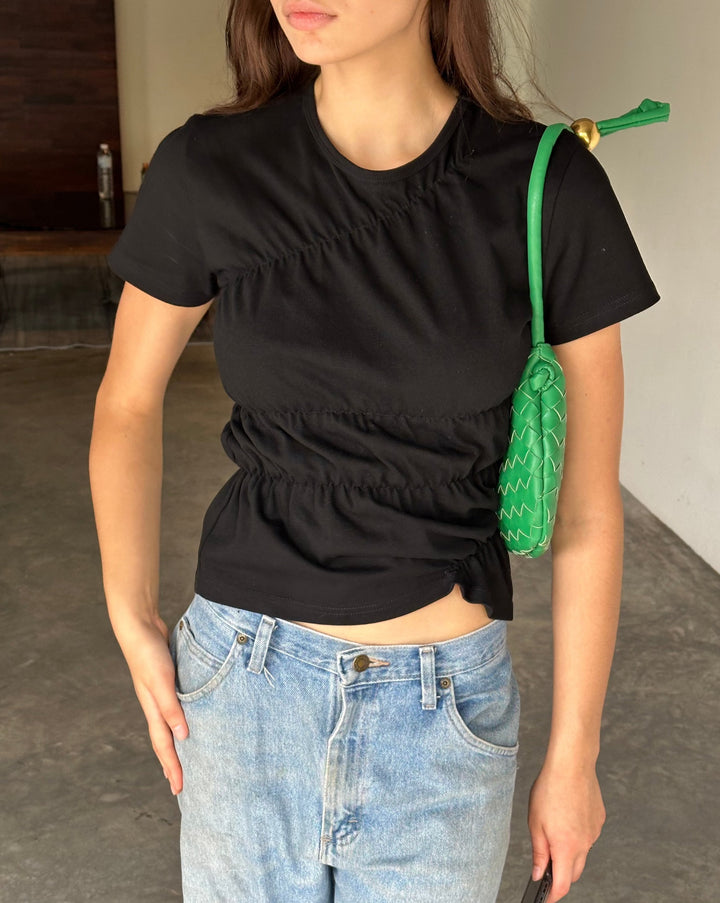 Mellbourne | Women's Cotton T-Shirt with Scrunch Details-Metro Lane Plaza