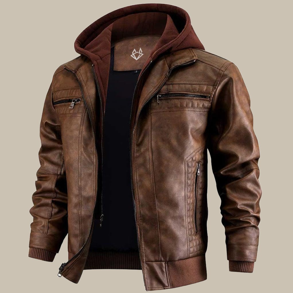 Men's Vegan Leather Hooded Jacket