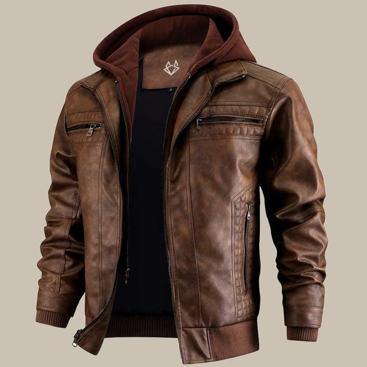 Men's Vegan Leather Hooded Jacket