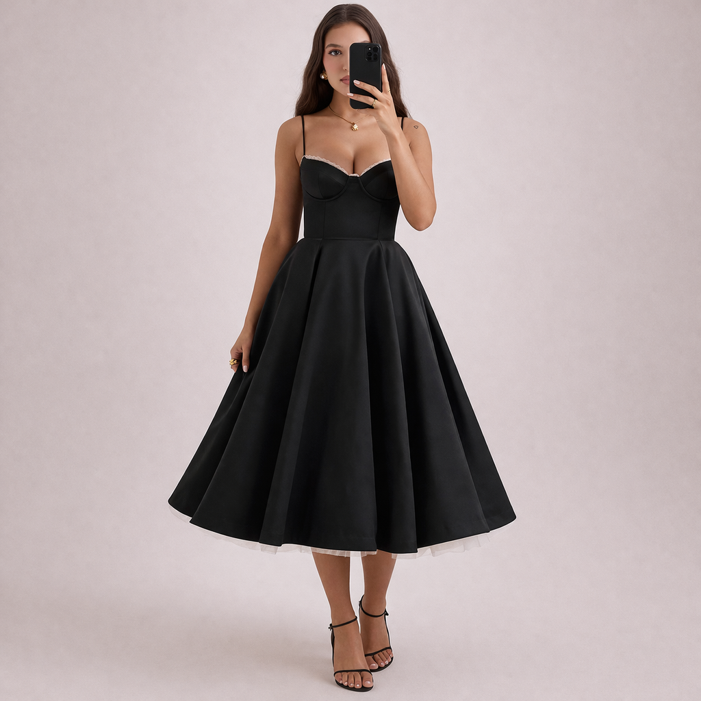 Isabella | Women's Elegant Corset Midi Dress-Metro Lane Plaza