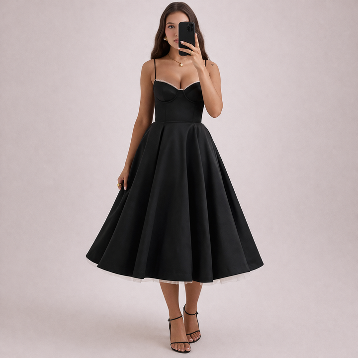Isabella | Women's Elegant Corset Midi Dress-Metro Lane Plaza