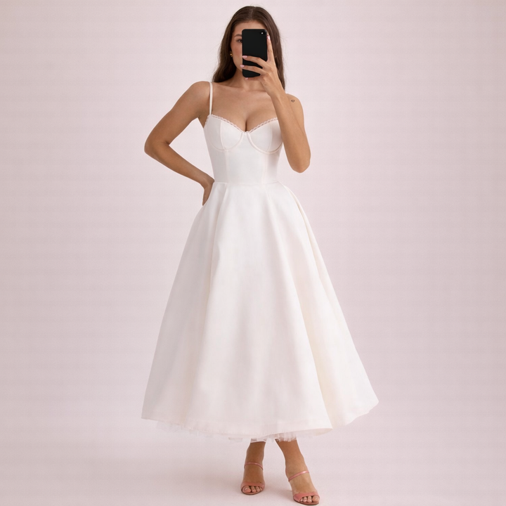 Isabella | Women's Elegant Corset Midi Dress-Metro Lane Plaza