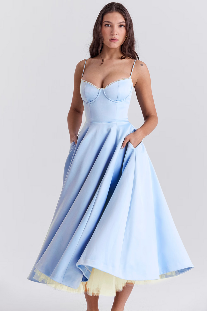 Isabella | Women's Elegant Corset Midi Dress-Metro Lane Plaza