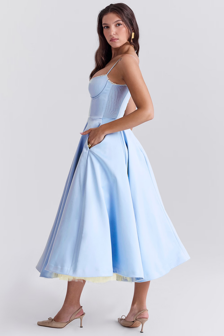 Isabella | Women's Elegant Corset Midi Dress-Metro Lane Plaza