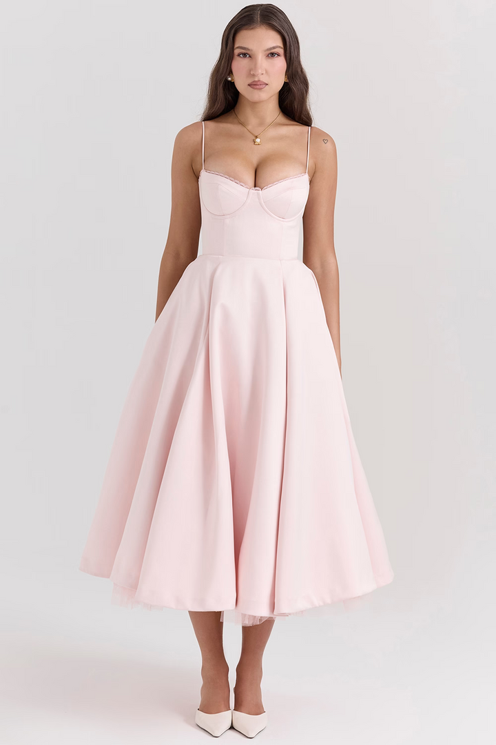 Isabella | Women's Elegant Corset Midi Dress-Metro Lane Plaza