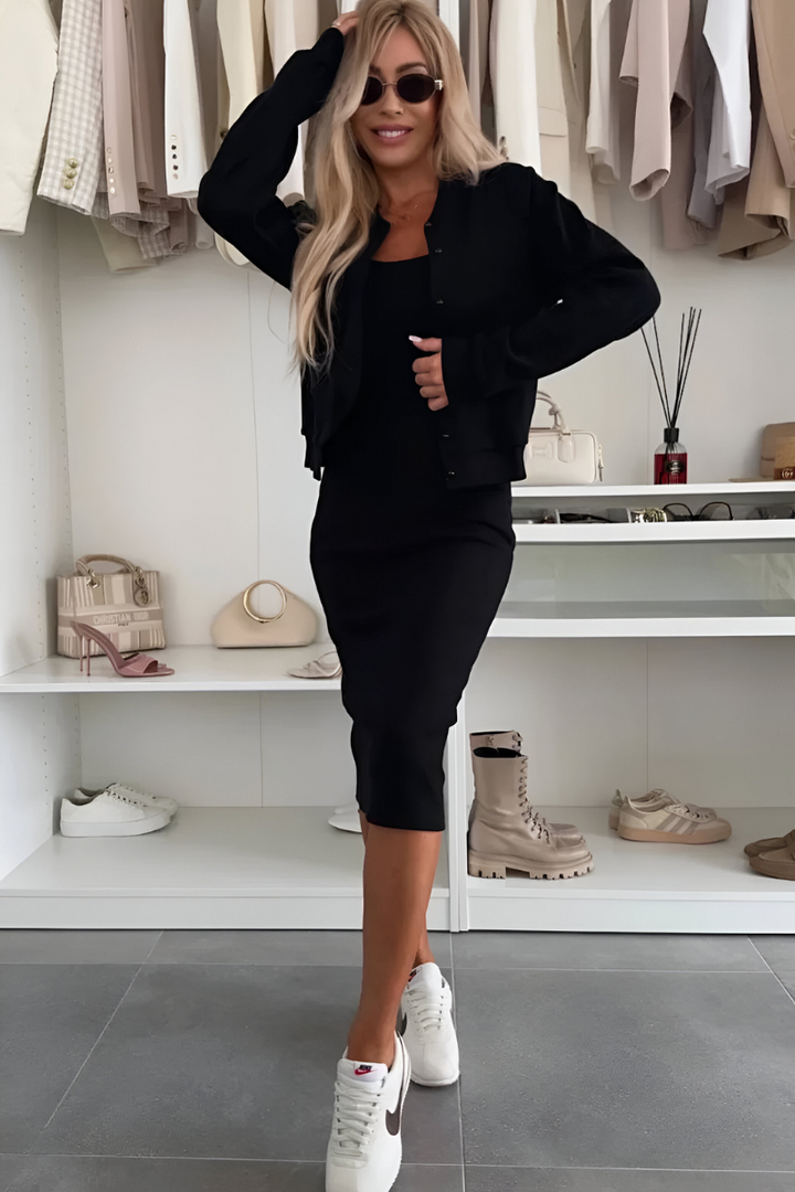 Isabella | Women's Ribbed Dress and Cardigan Set-Metro Lane Plaza