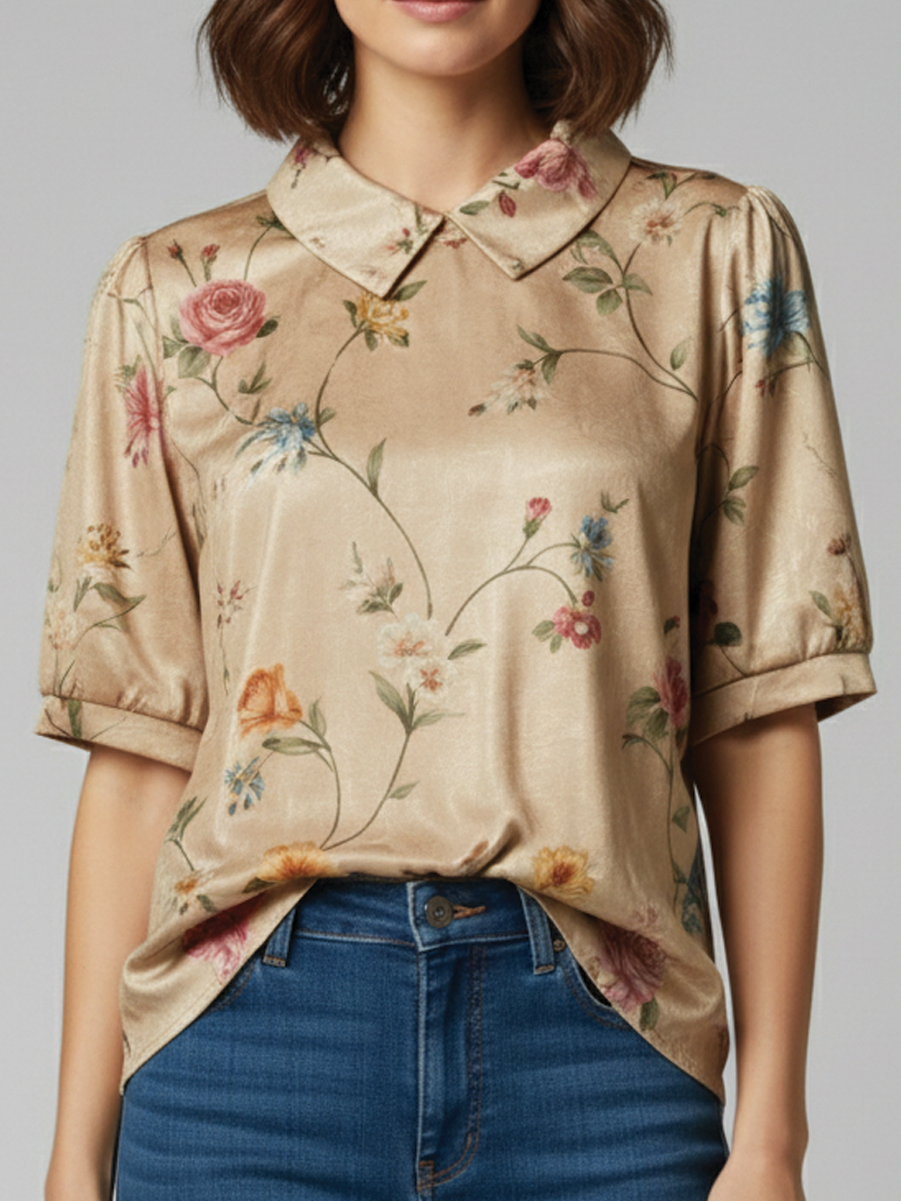Stephanie | Women's Collared Short Sleeve Blouse-Metro Lane Plaza