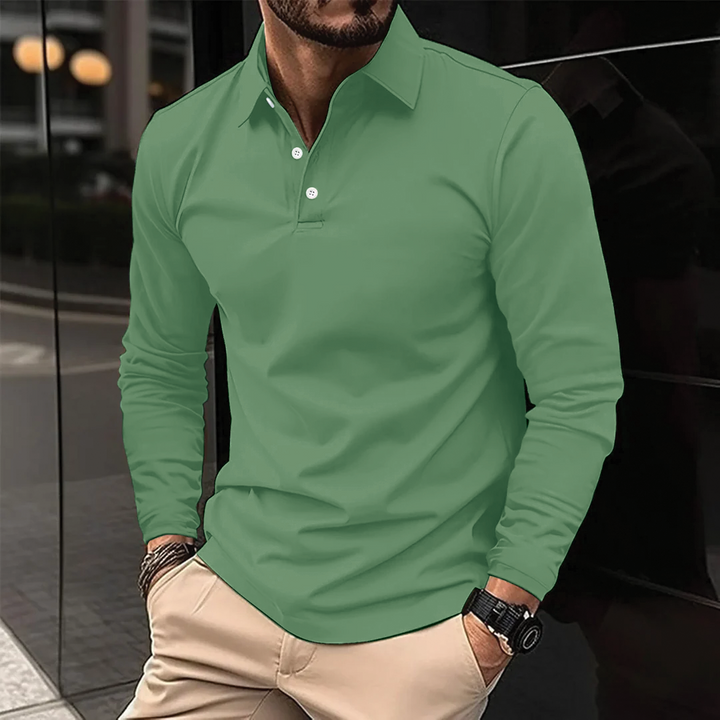 Lucas | Men's Long Sleeve Casual Polo Shirt-Metro Lane Plaza