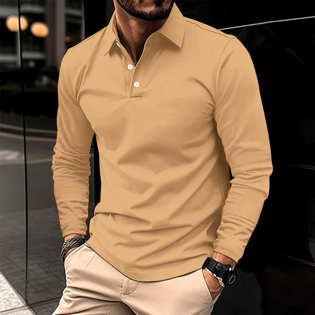 Lucas | Men's Long Sleeve Casual Polo Shirt-Metro Lane Plaza