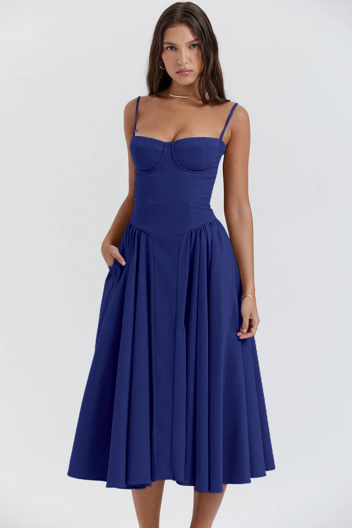 Natalie | Elegant Pleated Midi Dress for Women-Metro Lane Plaza