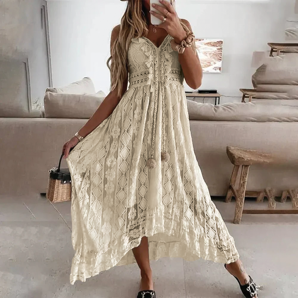 Maya | Women's Boho Lace Maxi Dress-Metro Lane Plaza