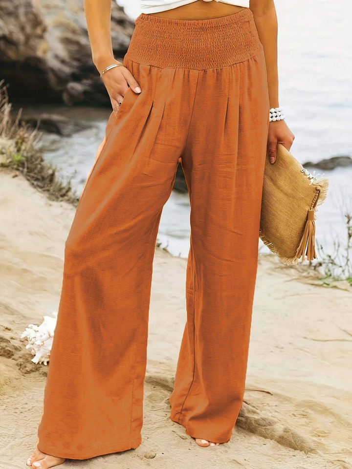 Melina | Women's Wide Leg Linen Trousers-Metro Lane Plaza