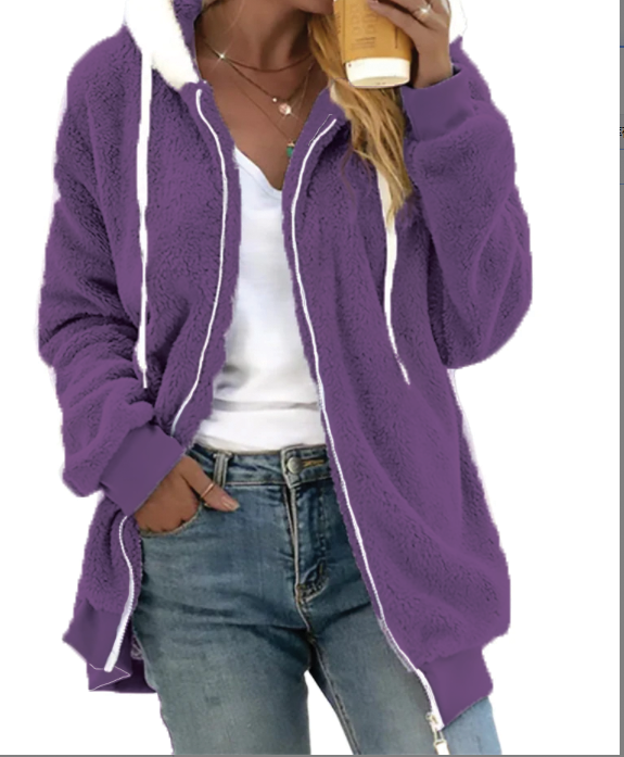 Fleece-Kapuzenpullover mit Reißverschluss für Damen