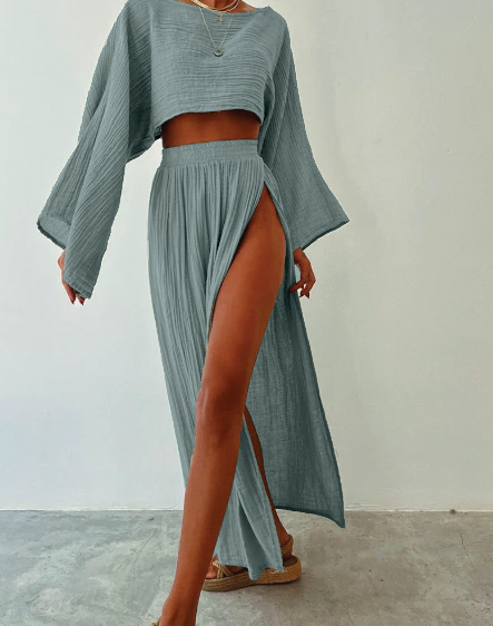 Sylvia | Women's Gauze Two-Piece Outfit-Metro Lane Plaza
