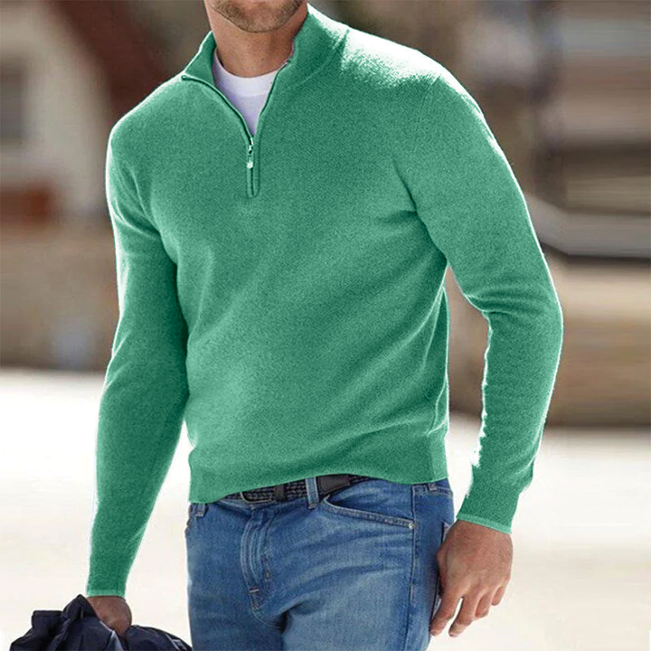 Herren-Wollpullover mit halbem Reißverschluss