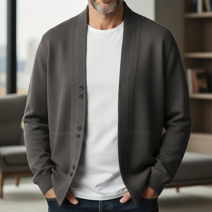 Casaco de malha masculino com mistura de lã
