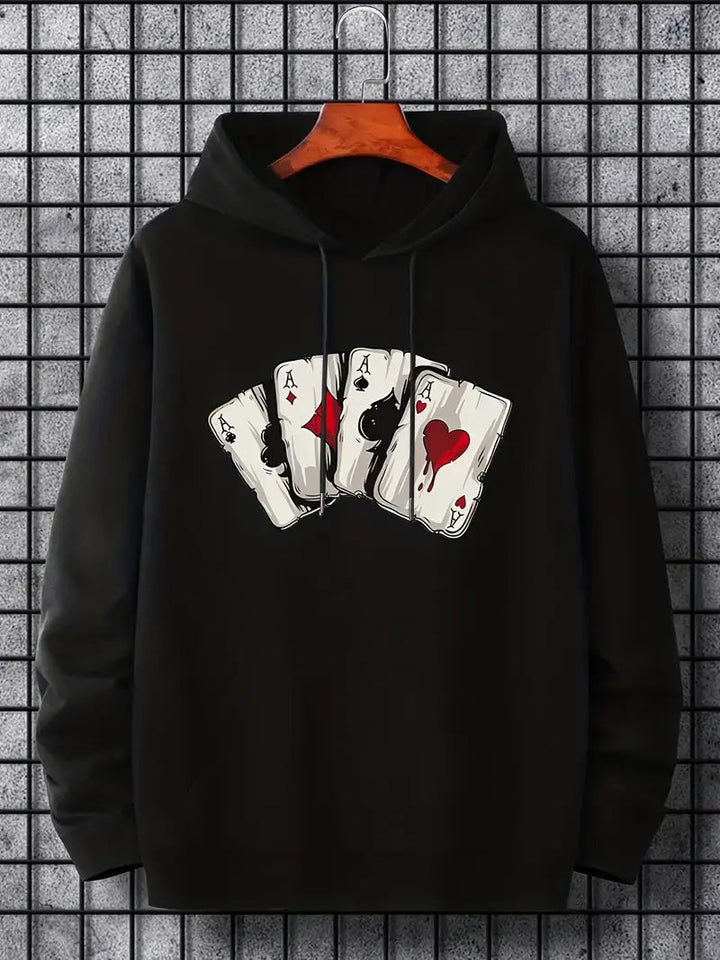 Mason | Trendy Card-Pattern Hoodie for Men-Metro Lane Plaza