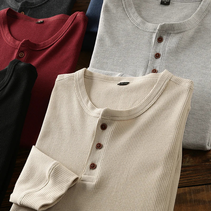 Jeff | Men's Long Sleeve Casual Henley Shirt-Metro Lane Plaza