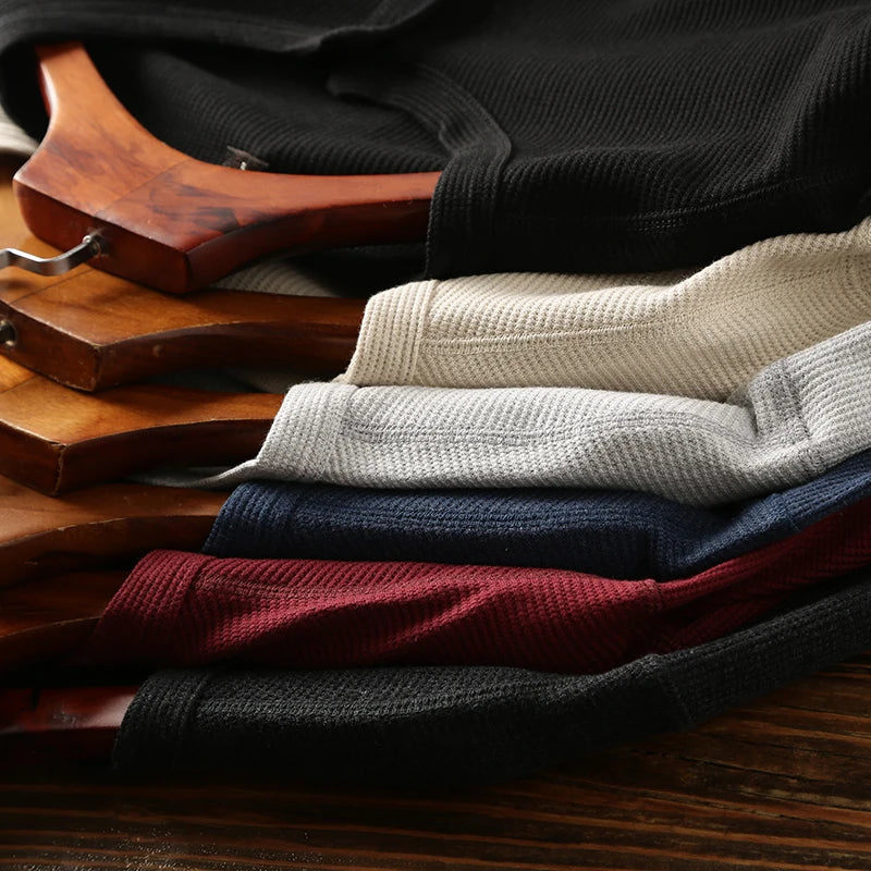 Jeff | Men's Long Sleeve Casual Henley Shirt-Metro Lane Plaza