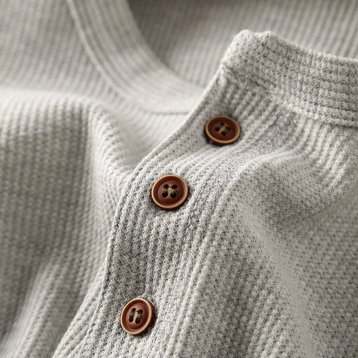 Jeff | Men's Long Sleeve Casual Henley Shirt-Metro Lane Plaza