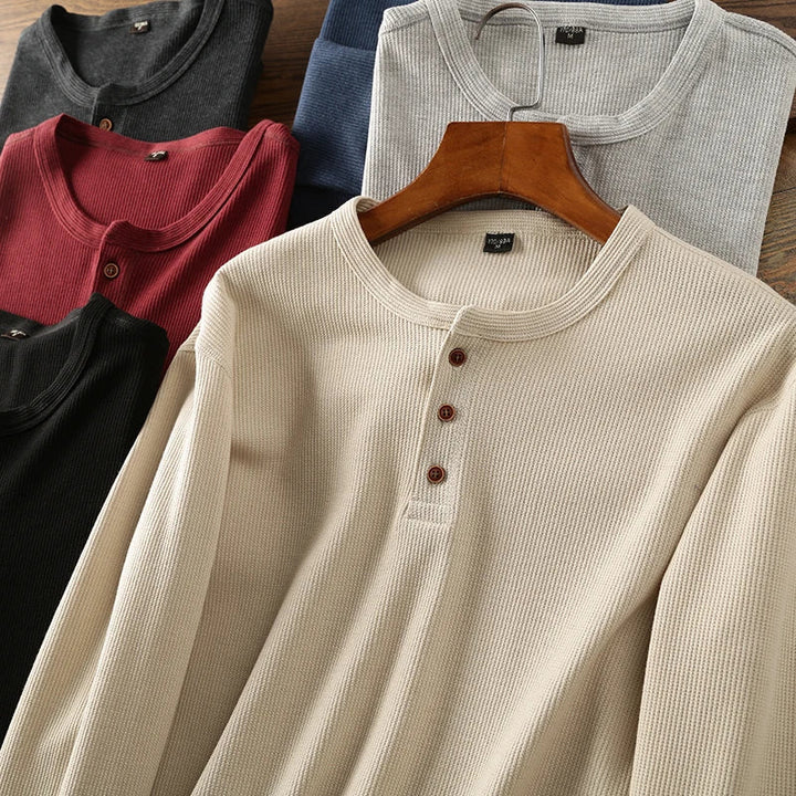 Jeff | Men's Long Sleeve Casual Henley Shirt-Metro Lane Plaza