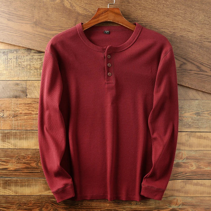 Jeff | Men's Long Sleeve Casual Henley Shirt-Metro Lane Plaza