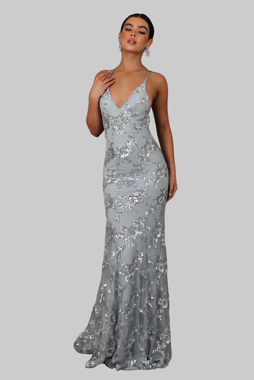 Jessica | Women's Elegant V-Neck Sequin Maxi Dress-Metro Lane Plaza