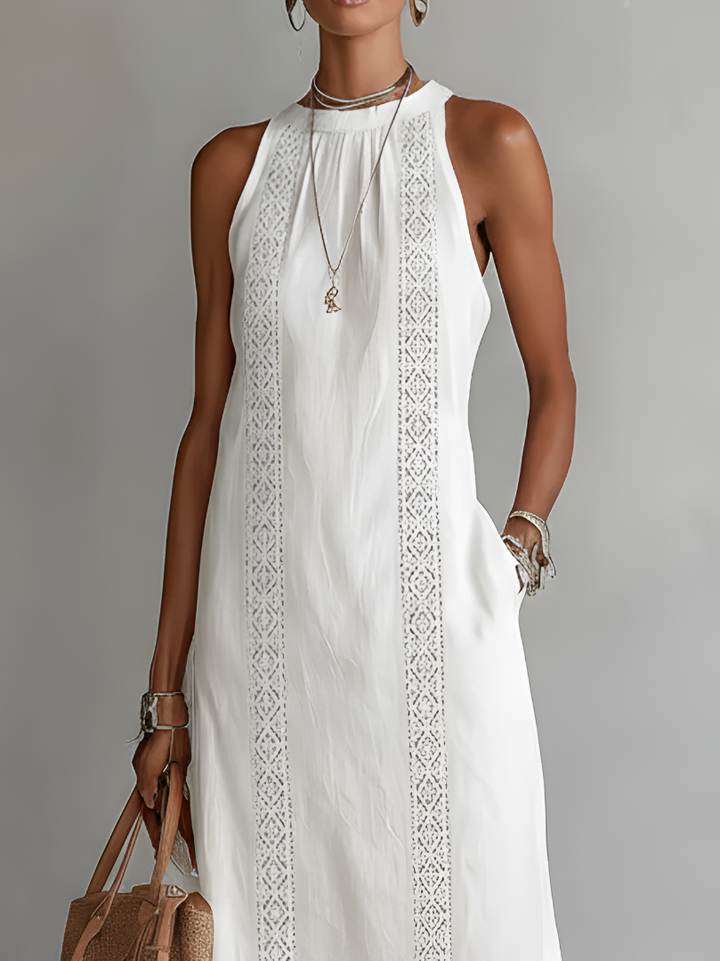 Lyra | Women's Sophisticated Cotton-Linen Midi Dress-Metro Lane Plaza