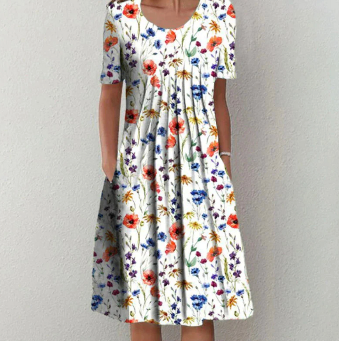 Freya | Women's Printed Midi Summer Dress for Summer Style-Metro Lane Plaza