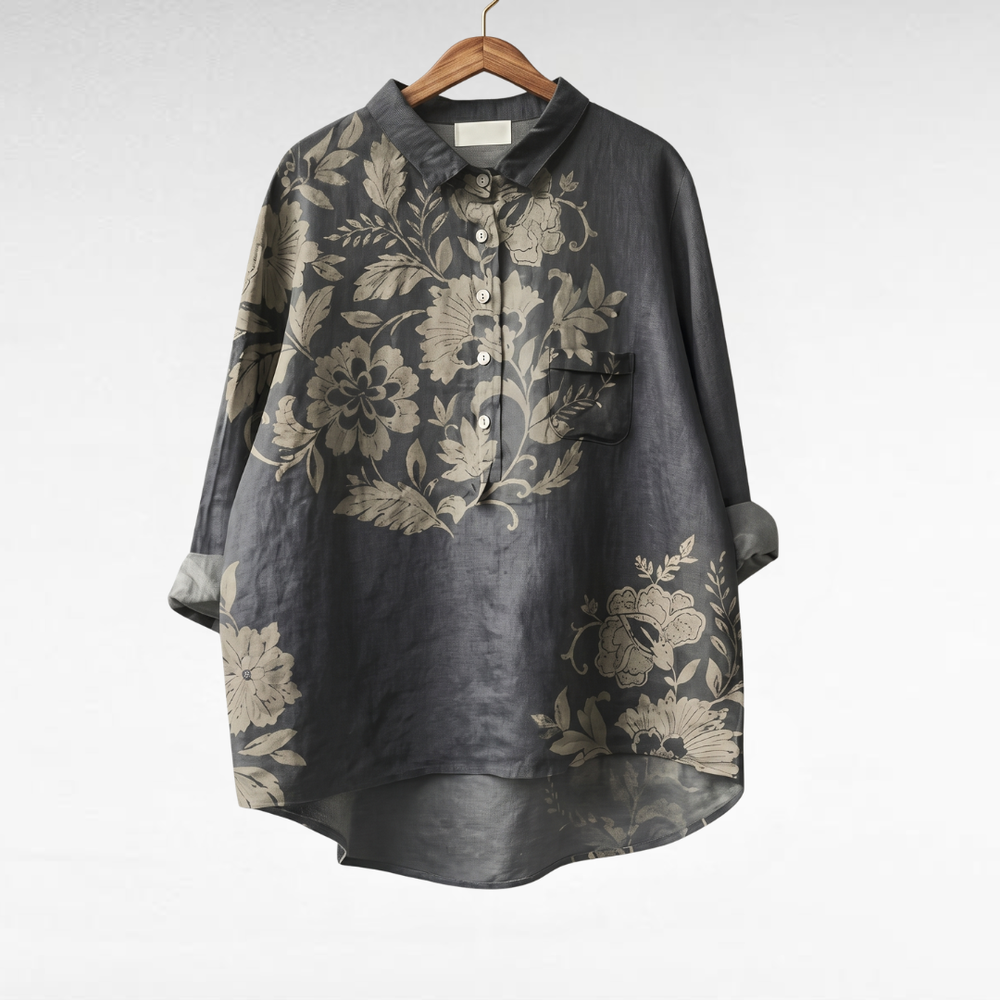 Harper | Women's Elegant Breathable Floral Linen Blouse-Metro Lane Plaza