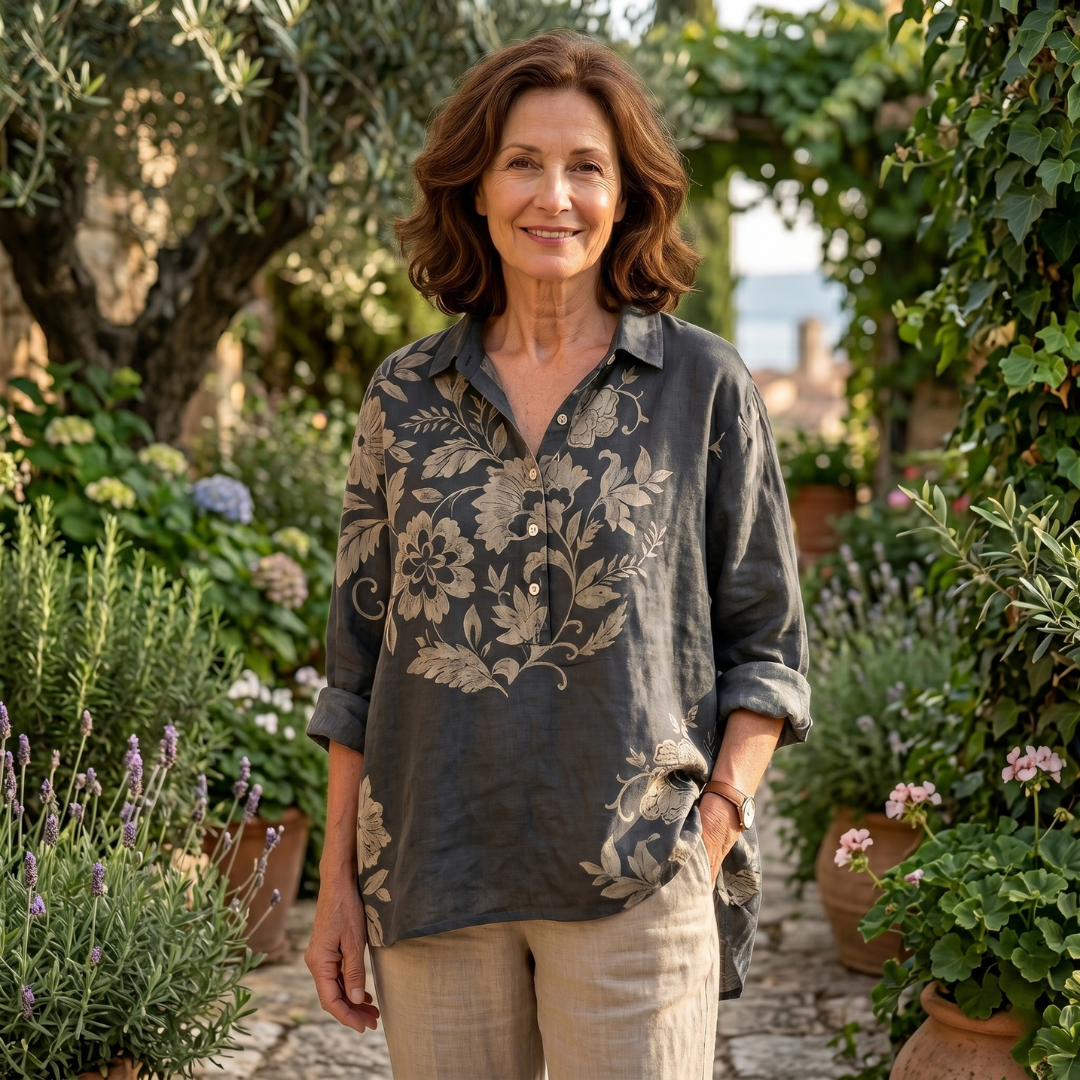 Harper | Women's Elegant Breathable Floral Linen Blouse-Metro Lane Plaza