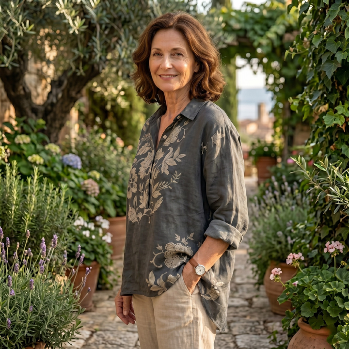 Harper | Women's Elegant Breathable Floral Linen Blouse-Metro Lane Plaza