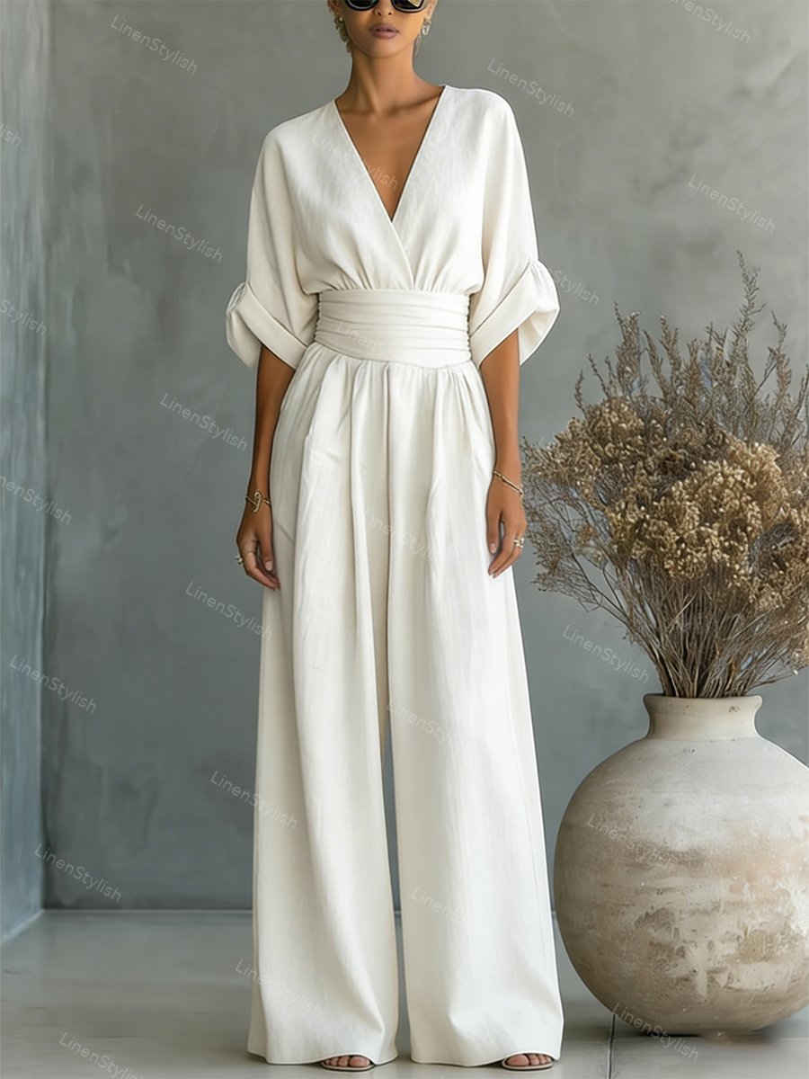 Rosie | Women's Elegant V-Neck Jumpsuit-Metro Lane Plaza