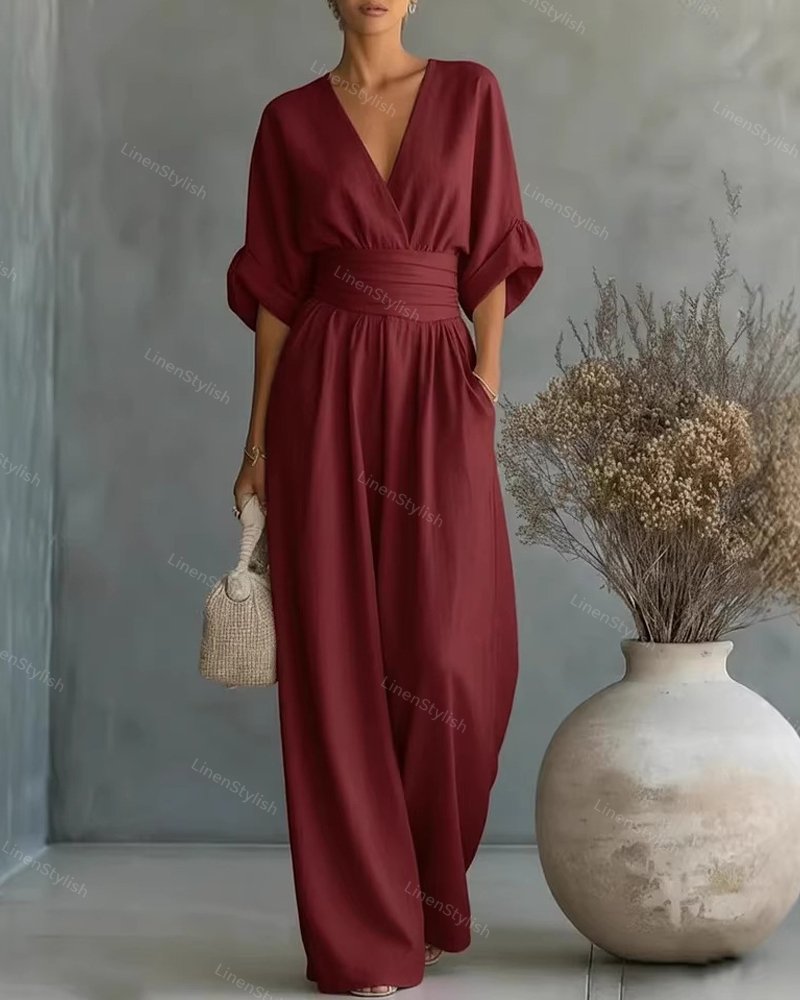 Rosie | Women's Elegant V-Neck Jumpsuit-Metro Lane Plaza